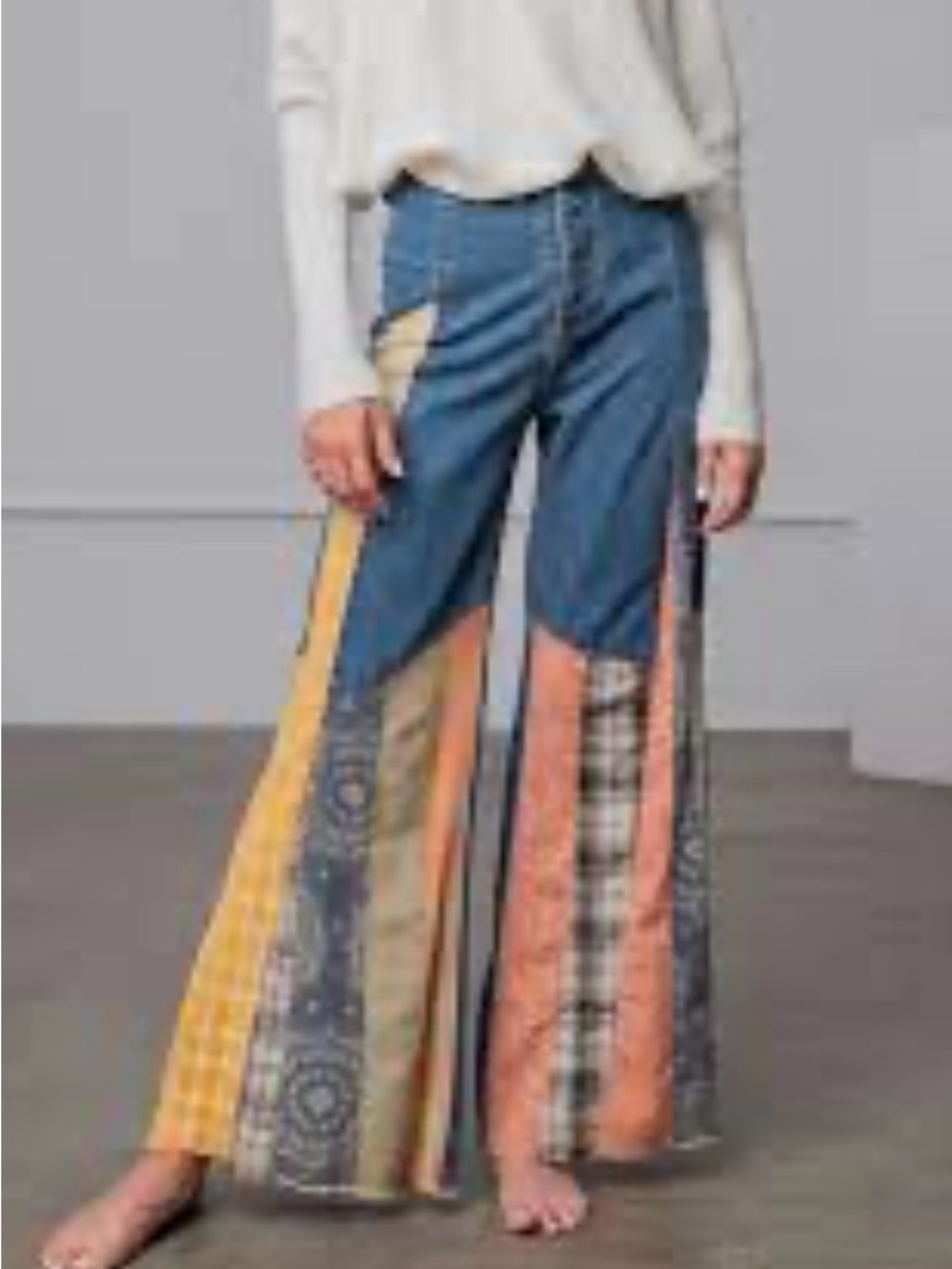Easel Los Angeles Boho Patchwork denim flare jeans S